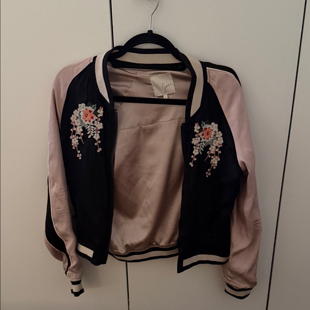 Joie Black and Pink Floral Bomber Jacket